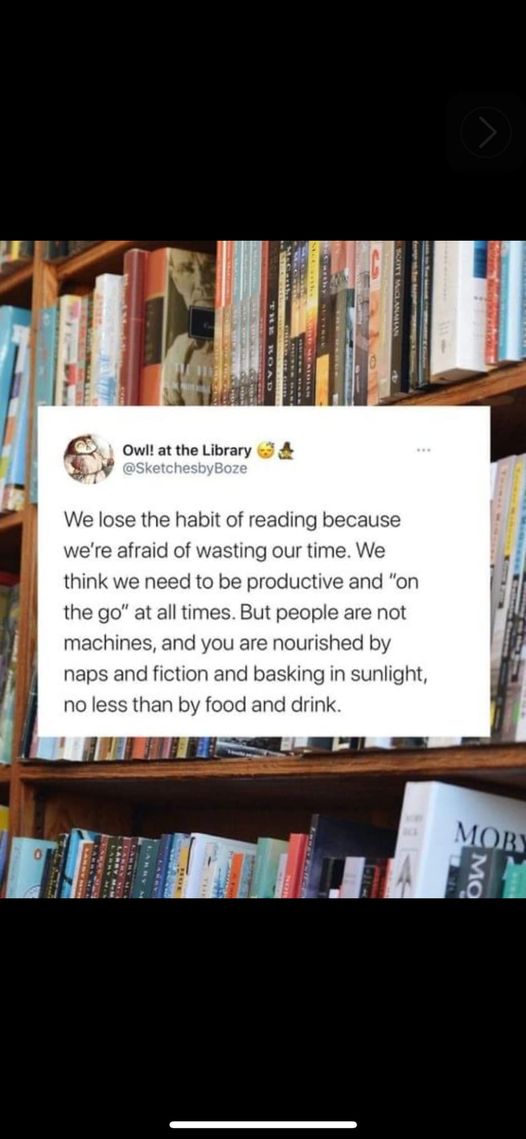 Remember that slowing down with a good book is fuel for the soul, not a waste of time.